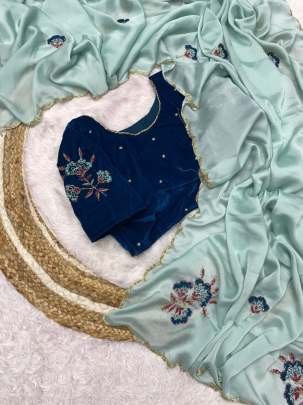 Sky Blue Exclusive Bollywood Two Ton Rangoli Silk Saree With Readymade Blouse