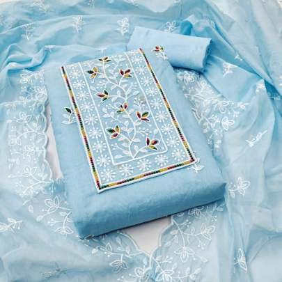 Sky Blue Fancy Heavy Embroidery Work Unstitch Suit