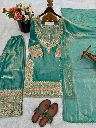 Sky Blue Fendy Silk  Embordered Sharara Suit Set