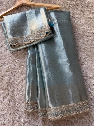 Sky Blue Kanjivaram bridal Waskat Banarasi Silk Saree
