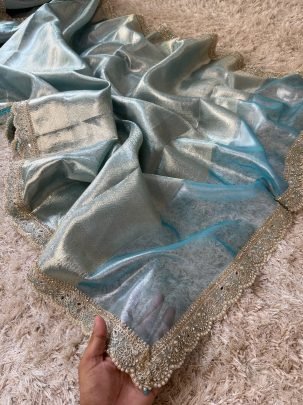Sky Blue Kanjivaram bridal Waskat Banarasi Silk Saree
