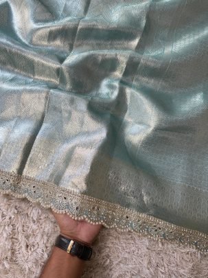 Sky Blue Kanjivaram bridal Waskat Banarasi Silk Saree