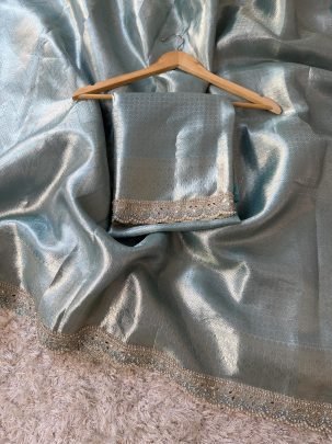 Sky Blue Kanjivaram bridal Waskat Banarasi Silk Saree