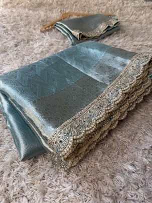 Sky Blue Kanjivaram bridal Waskat Banarasi Silk Saree