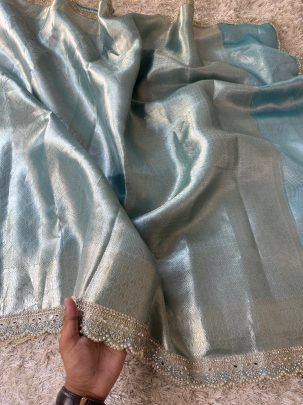 Sky Blue Kanjivaram bridal Waskat Banarasi Silk Saree