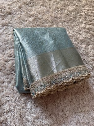Sky Blue Kanjivaram bridal Waskat Banarasi Silk Saree