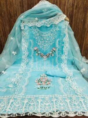 Sky Blue Organza Silk Dress Material
