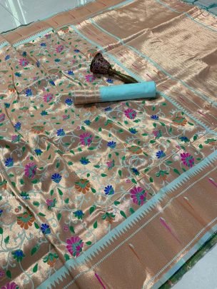 Sky Blue Pure Soft Kanchivaram Paithani Silk Saree