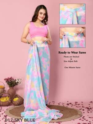 Sky Blue Ready to Wear Saree with beautiful digital prints