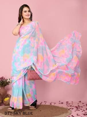 Sky Blue Ready to Wear Saree with beautiful digital prints