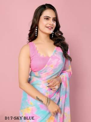 Sky Blue Ready to Wear Saree with beautiful digital prints
