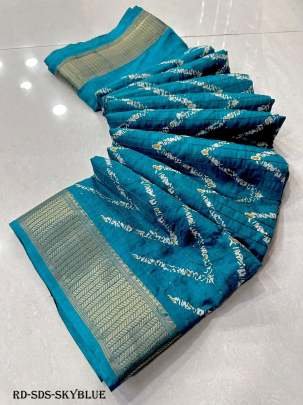Sky Blue Sequins Work Dola Silk Saree