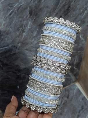 Sky Blue Silver Type Patla With bangle Set
