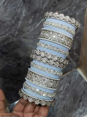 Sky Blue Silver Type Patla With bangle Set