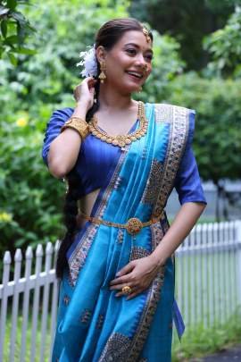 Sky Blue Soft Tussar Silk Saree