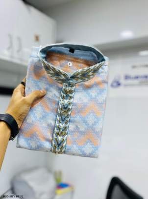 Sky Blue Stylish Soft Jacquard Silk Kurta Pajama