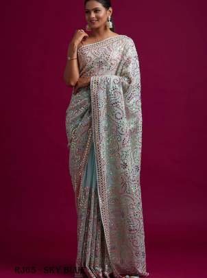Sky blue Wedding Soft Georgette Fabric Silk Saree