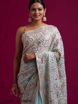 Sky blue Wedding Soft Georgette Fabric Silk Saree