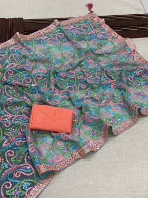 Sky blue Wedding Soft Georgette Fabric Silk Saree