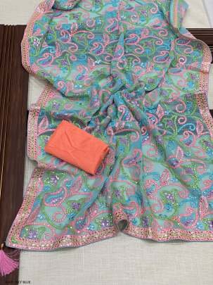 Sky blue Wedding Soft Georgette Fabric Silk Saree