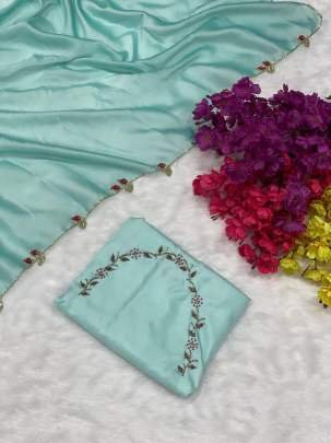 Sky Designer Handwork And Cutwork Rangoli Silk Saree