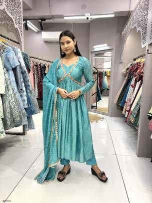 Sky Digital Printed Bandhani Georgette Gown