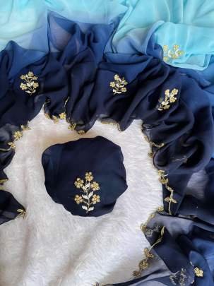 Sky Exclusive Duel Shade Hand Work Georgette Saree