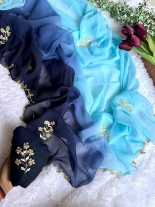 Sky Exclusive Duel Shade Hand Work Georgette Saree