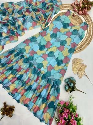 Sky Latest Floral Printed Georgette Gown Saree
