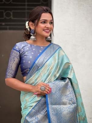 Sky Traditional Kanjivaram Tissues Pattu Saree With Zari Work