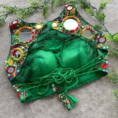 Sleeveless Blouse With Special Real Mirror Work For Navratri