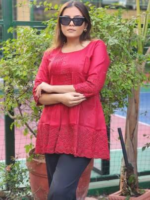 Slim Fit Red Colour  Short  kurti
