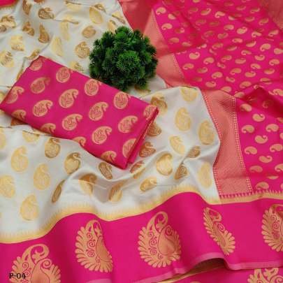 Soft Beautiful White Lichi Silk Saree With Pink Border