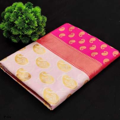 Soft Beautiful White Lichi Silk Saree With Pink Border