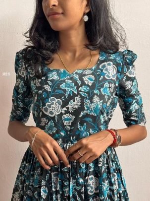 Soft Cotton Delightful Floral Print  blue One Piece