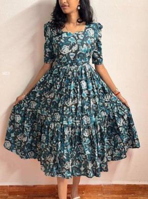 Soft Cotton Delightful Floral Print  blue One Piece
