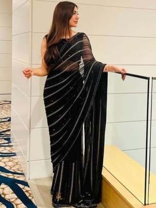 Soft Georgette Black Sequin Work  Saree
