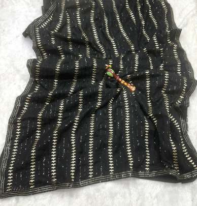 Soft Georgette Black Sequin Work  Saree