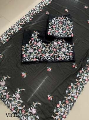 Soft Georgette Embroidered Border Fancy Saree