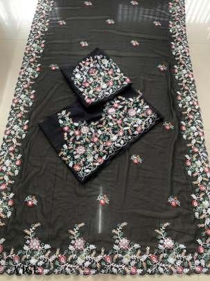 Soft Georgette Embroidered Border Fancy Saree