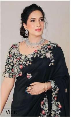 Soft Georgette Embroidered Border Fancy Saree