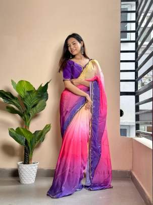 Soft Georgette Satin Purple Colour Saree
