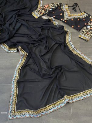 Soft Georgette With Embroidery Lace Border saree