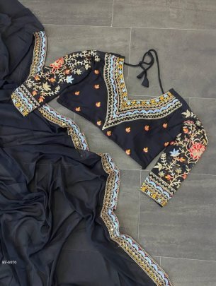 Soft Georgette With Embroidery Lace Border saree