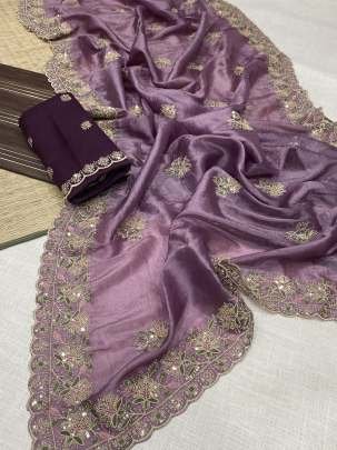 Soft Gold Crush Fabric Wine Color Saree