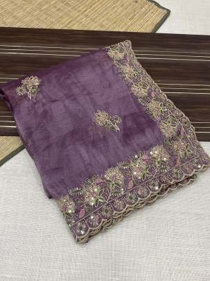 Soft Gold Crush Fabric Wine Color Saree