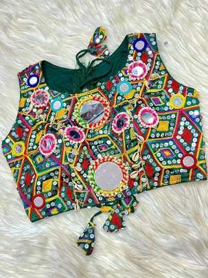 Soft Italian Dark Green Ready Made Navratri Blouse