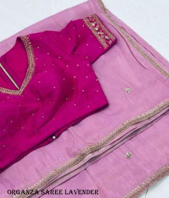 Soft Lavender Organza With Beautiful Handcrafted Work Saree