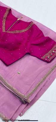 Soft Lavender Organza With Beautiful Handcrafted Work Saree