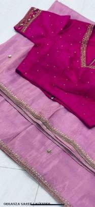 Soft Lavender Organza With Beautiful Handcrafted Work Saree